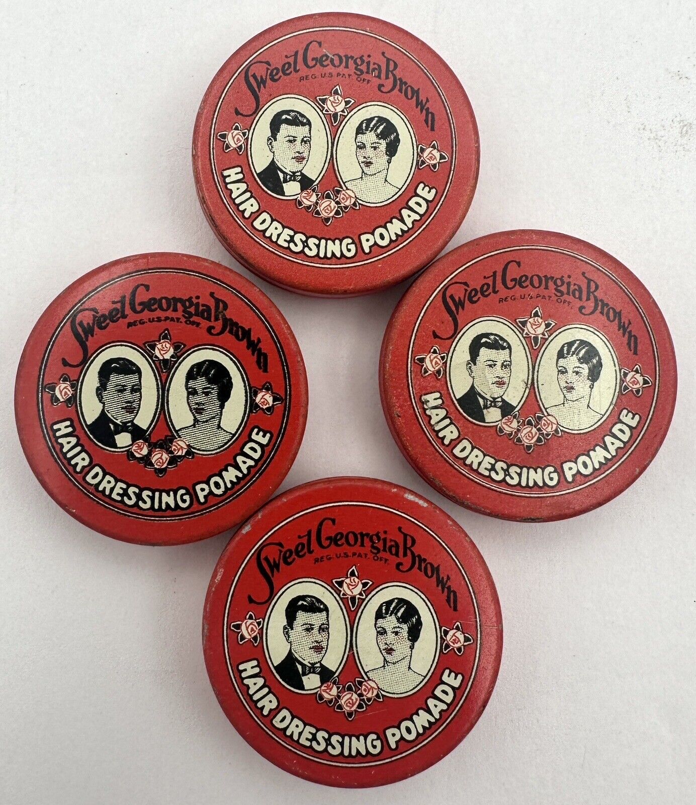 Vintage Sweet Georgia Brown Hair Dressing Pomade Tins Empty Chicago Lot of 4