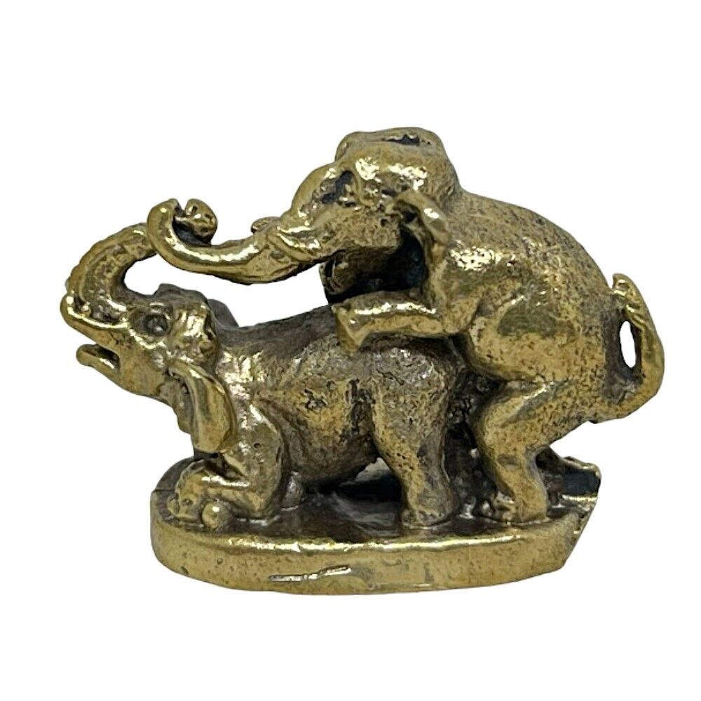 Miniature Two Elephant Mating Make Love Erotic Brass Animal Figurine Home Decor