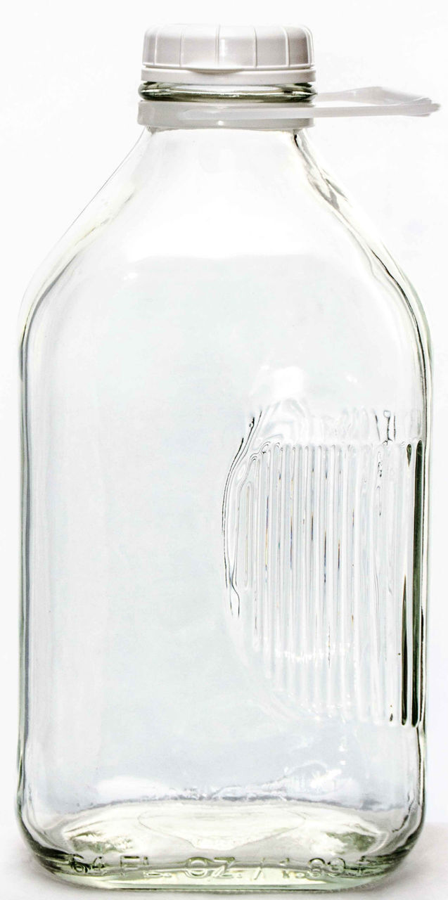 The Dairy Shoppe Glass Milk Bottle 64 Oz Jug (2 Quart) Extra Lid and Pour Spout