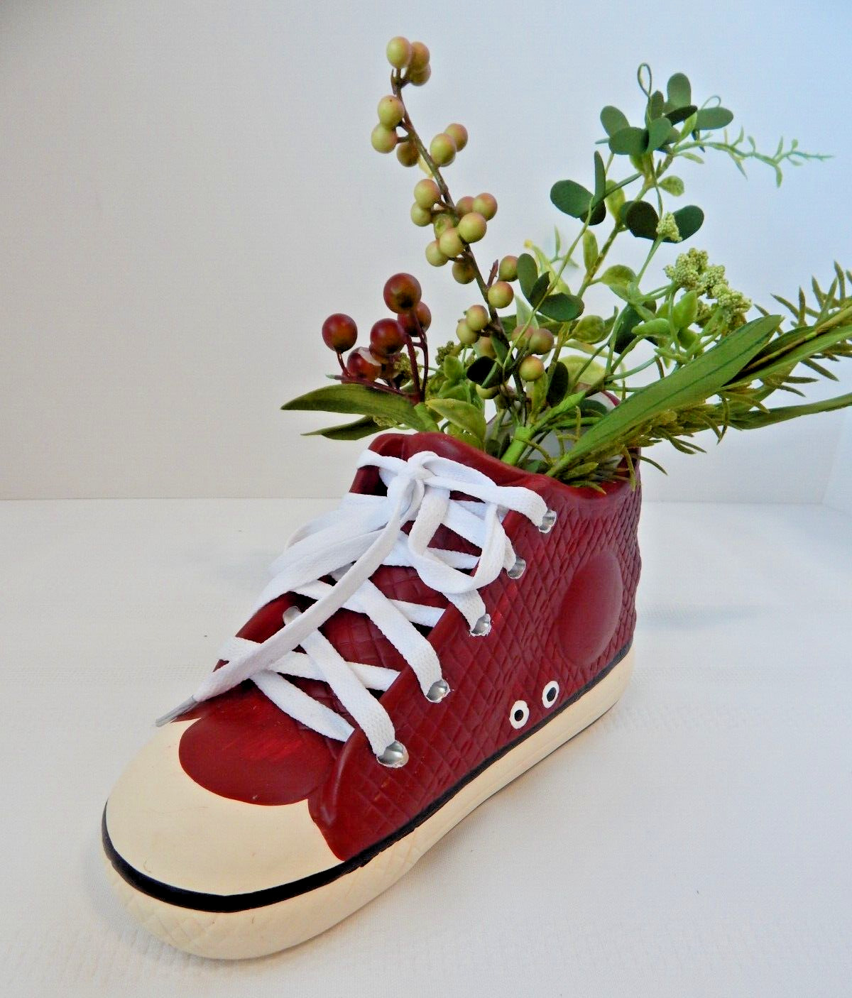Red Painted Ceramic Tennis Shoe Sneaker Planter Vase 9\