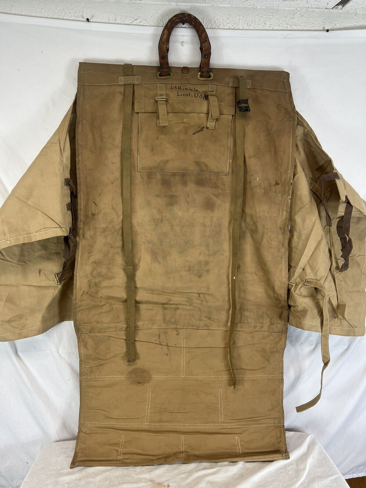 WW1 Army Navy Canvas Military Uniform Garment Bag Tan Named
