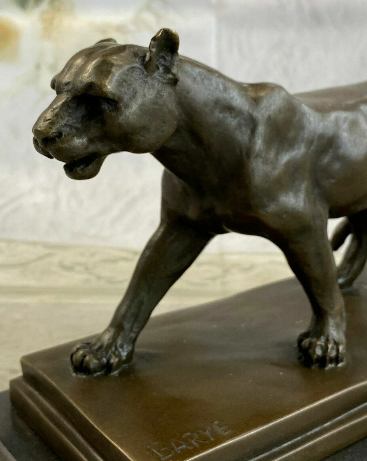 Bronze Marble Stone Sculpture Statue Panther Jaguar Lion Cat Lost Wax Method