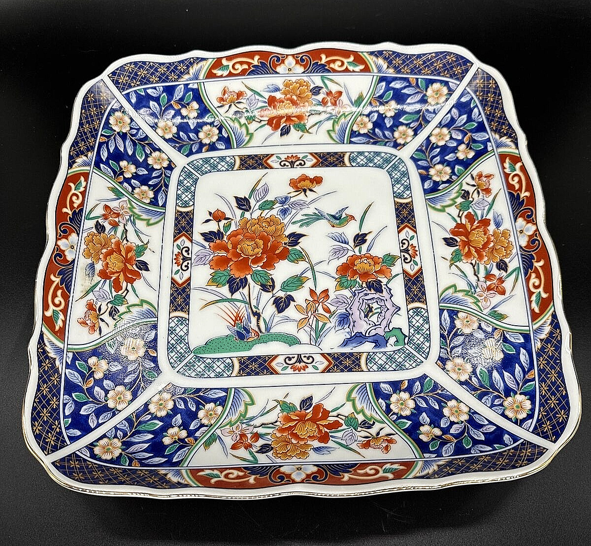 Vintage Imari Japan Porcelain Orange Blue Flower Platter 11\