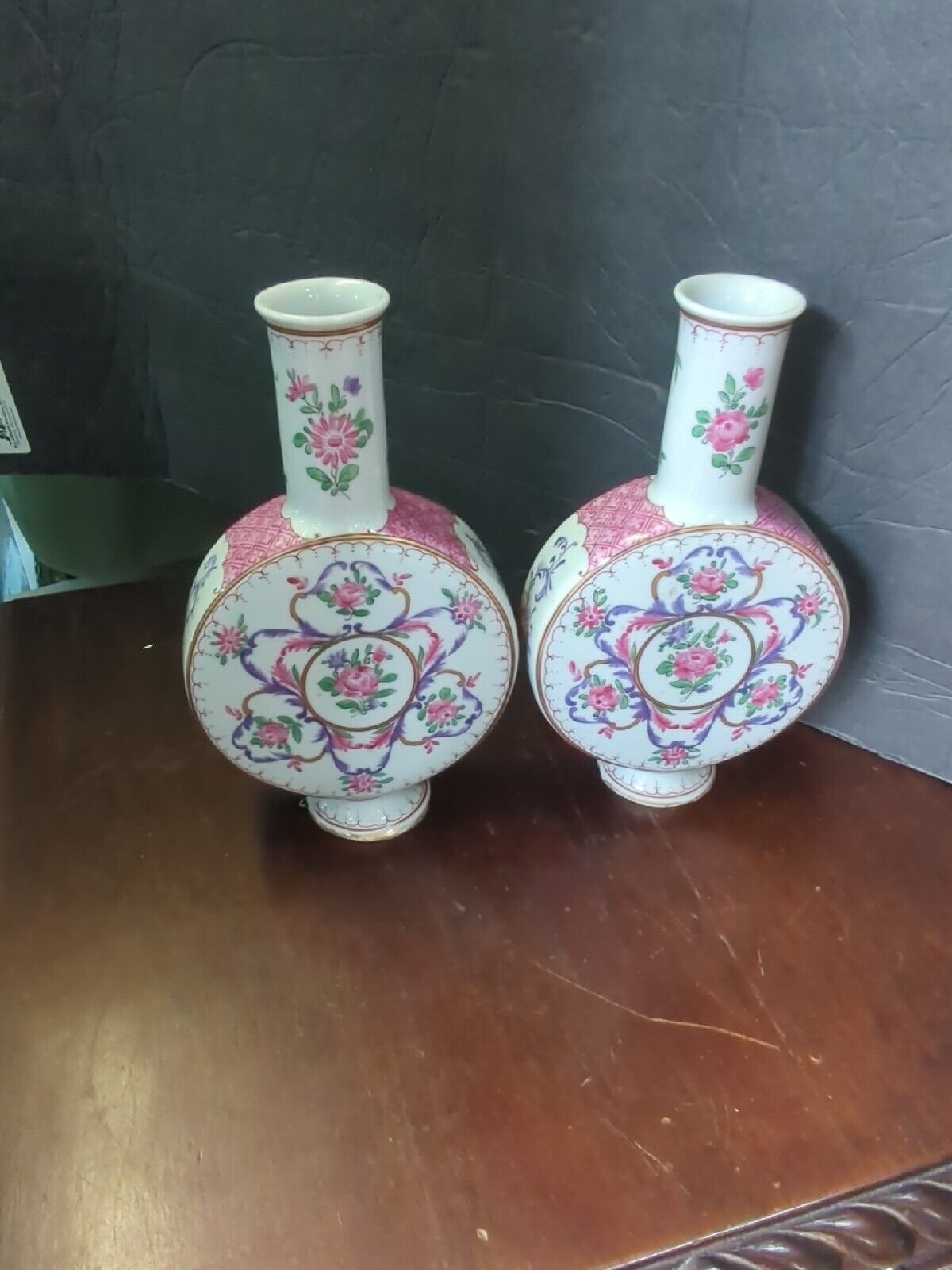 Pair Antique French Porcelain Samson  Vases Famille Rose Chinese Style Export 