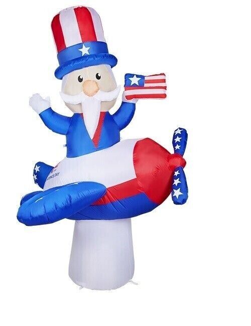 8 FT Inflatable UNCLE SAM on an Airplane w/ Blower and Stakes