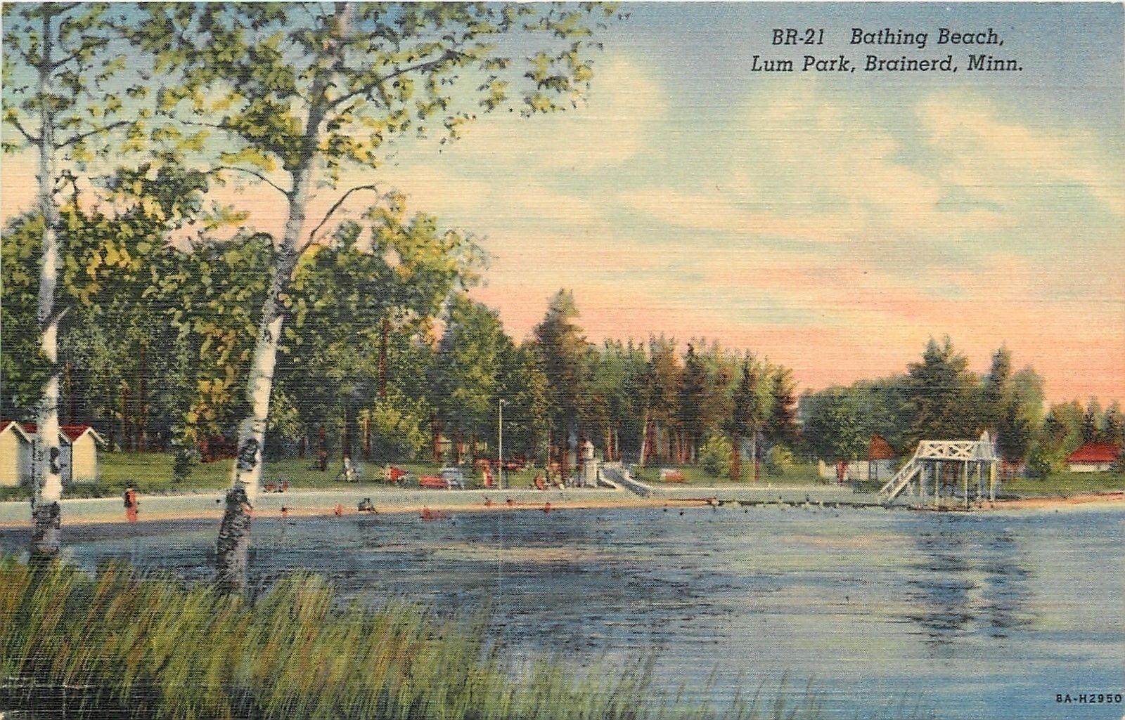 Brainerd Minnesota~Lum Park~Bathing Beach~Platform~1938 Postcard