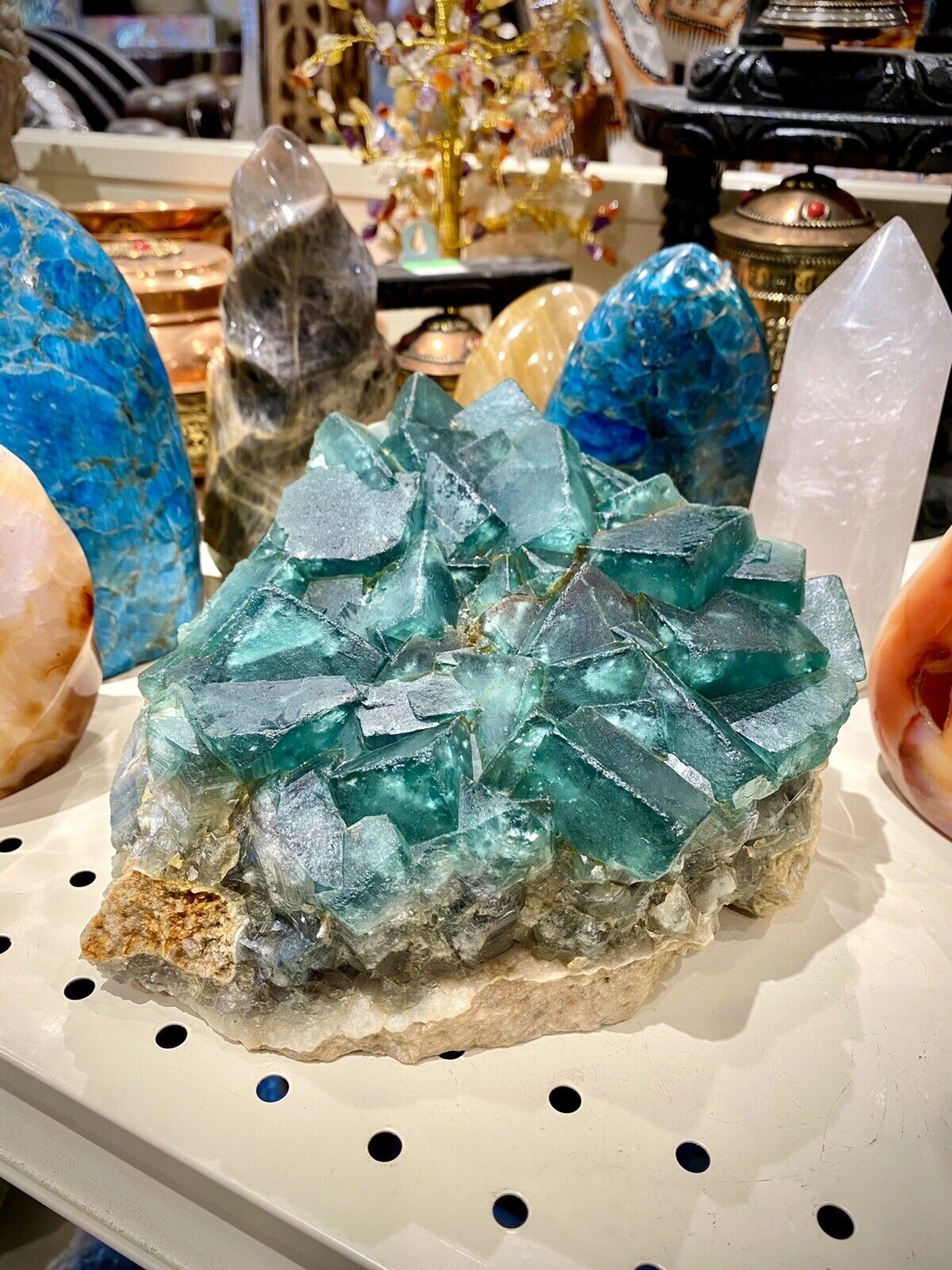 Green Fluorite Crystal Geode Quartz 7x7\