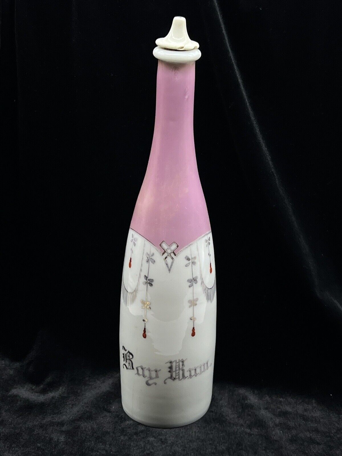 Rare Tall Antique Milk Glass Handpainted “Bay Rum” Barber Bottle 11”
