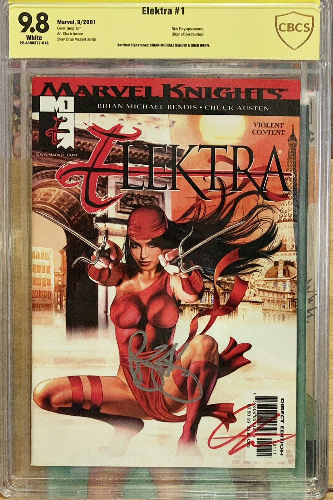 Elektra #1 (2001)  CGC 9.8 Signature Series x2: Bendis and Horn