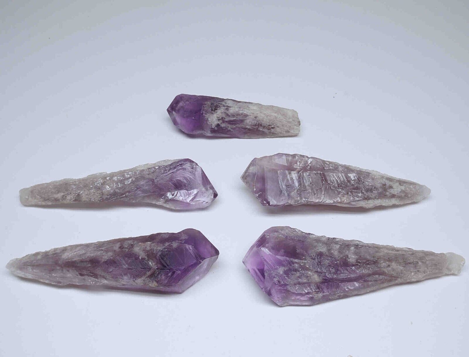 5 Royal Bahia Amethyst Laser Wands Natural Purple Geode Stem Crystal Points