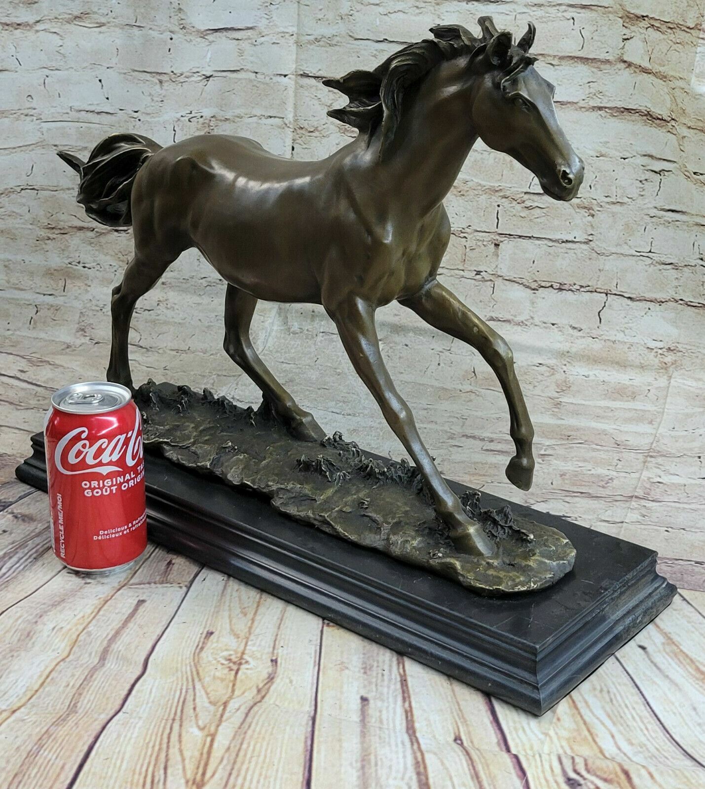 61 CM Western Art Deco Bronze Marble Fine Horse Equine Steed Ornament Sculpture