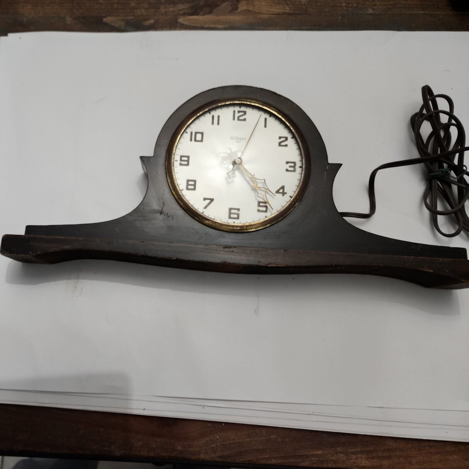 Antique Gilbert 1807 Wooden Mantle Clock W/ Vintage Electric Conversion Works
