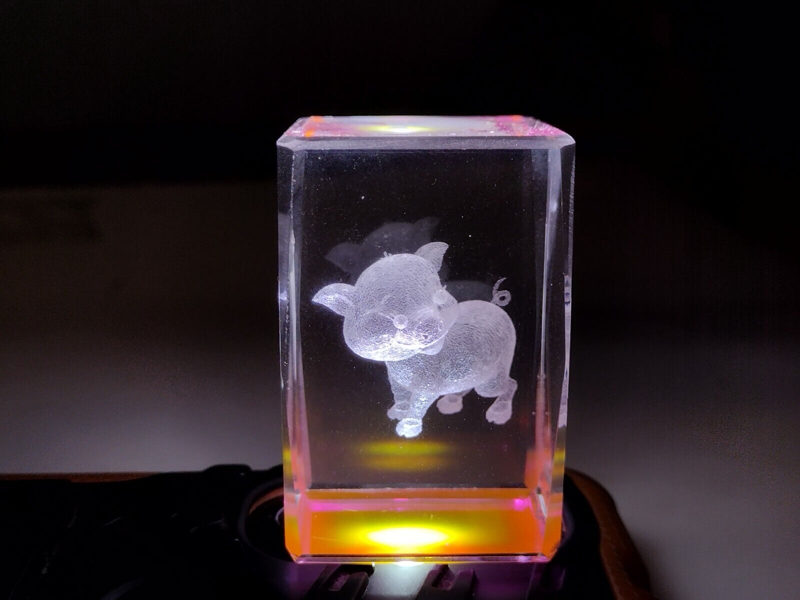 3D Laser Etched Crystal Pig Piglet Pink Glass Small Collectible