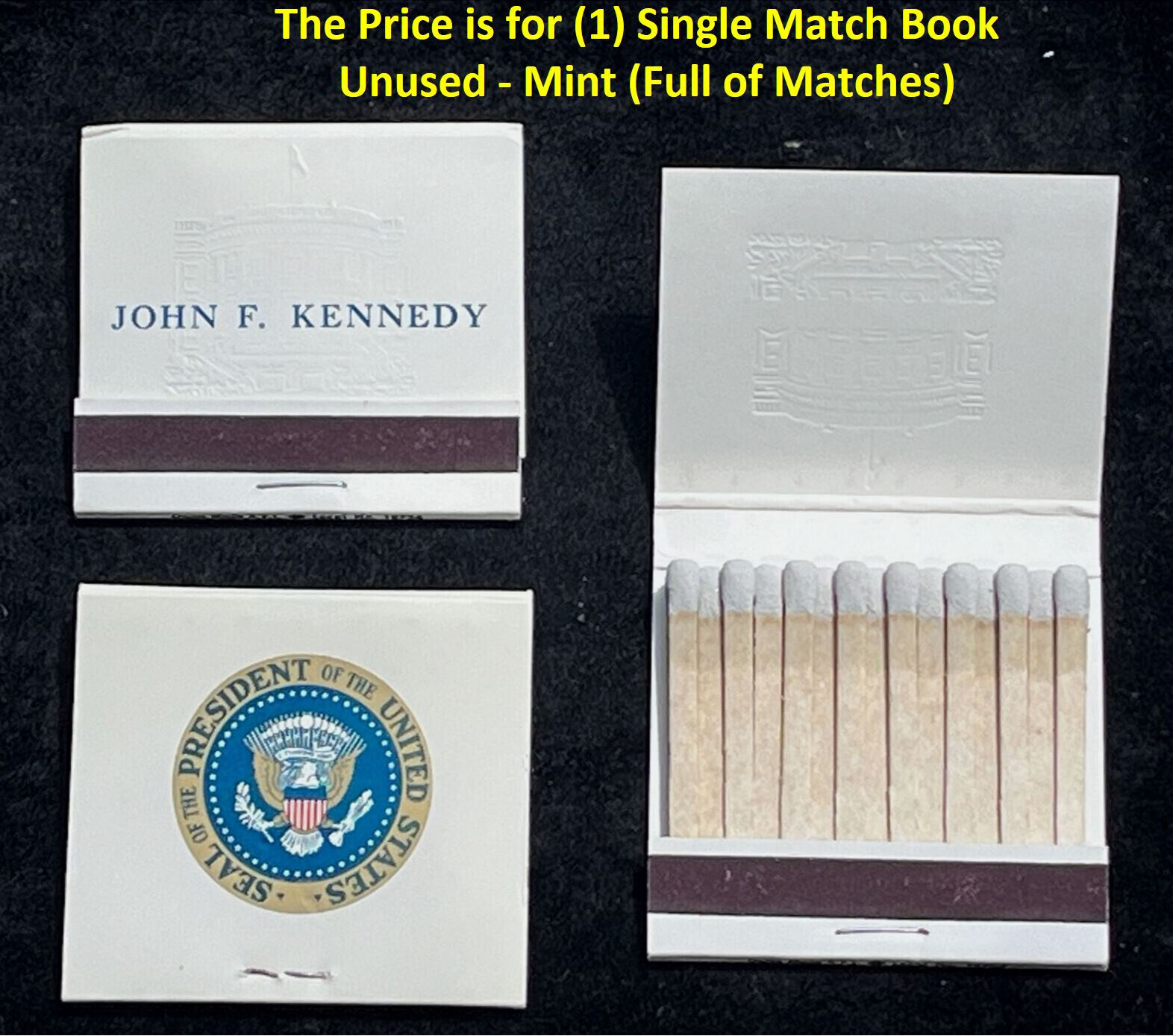 1961 President John F Kennedy Embossed White House Match Book Presidential Seal