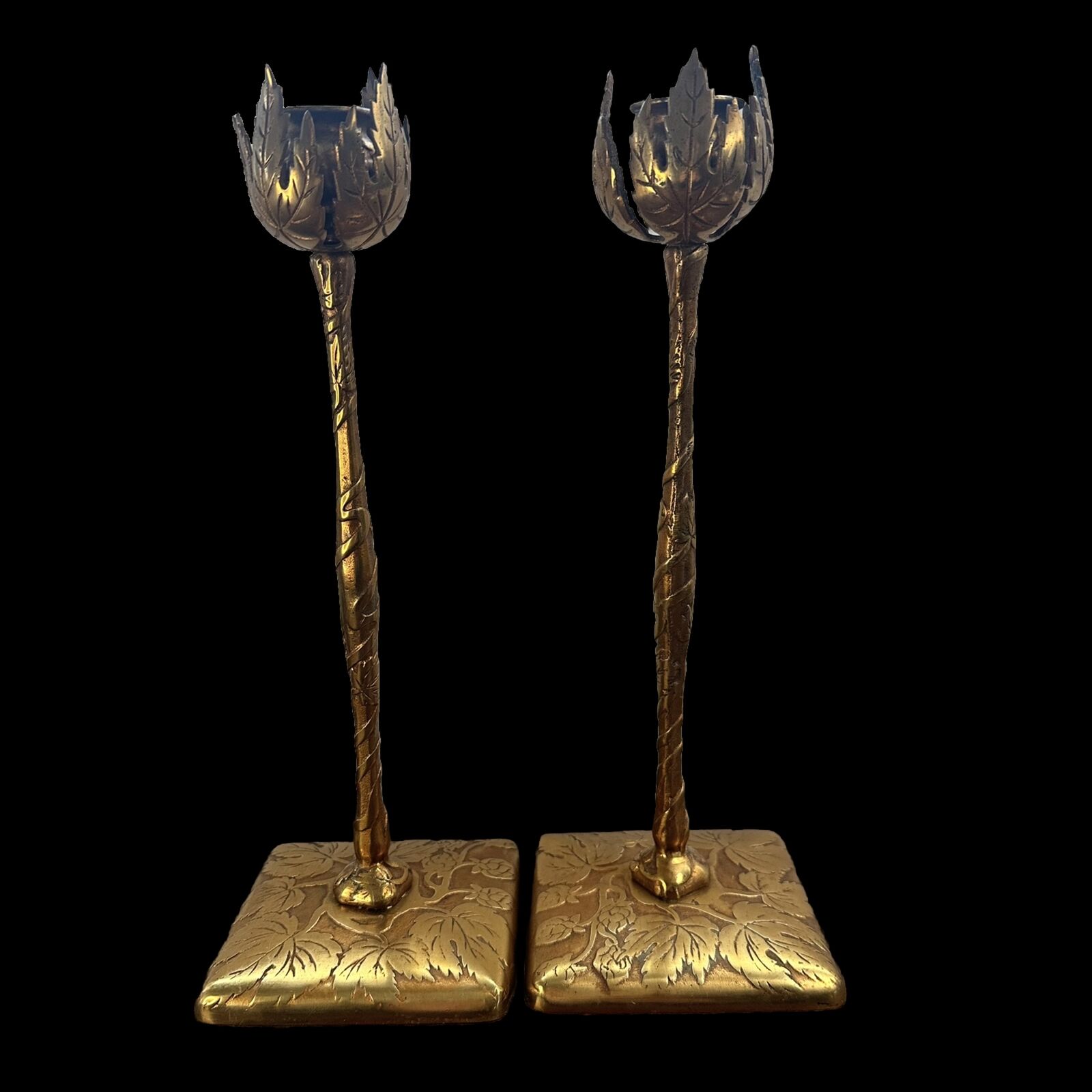 Antique Arts & Crafts Bronze Marshall Fields Tall Desk Set Candlesticks Pair HTF