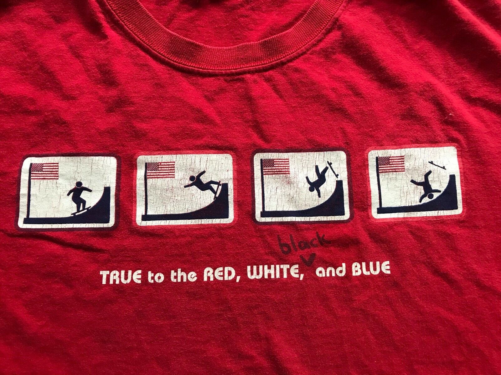 Unique Patriotic TRUE TO THE RED WHITE BLACK & BLUE Tee Printed in USA