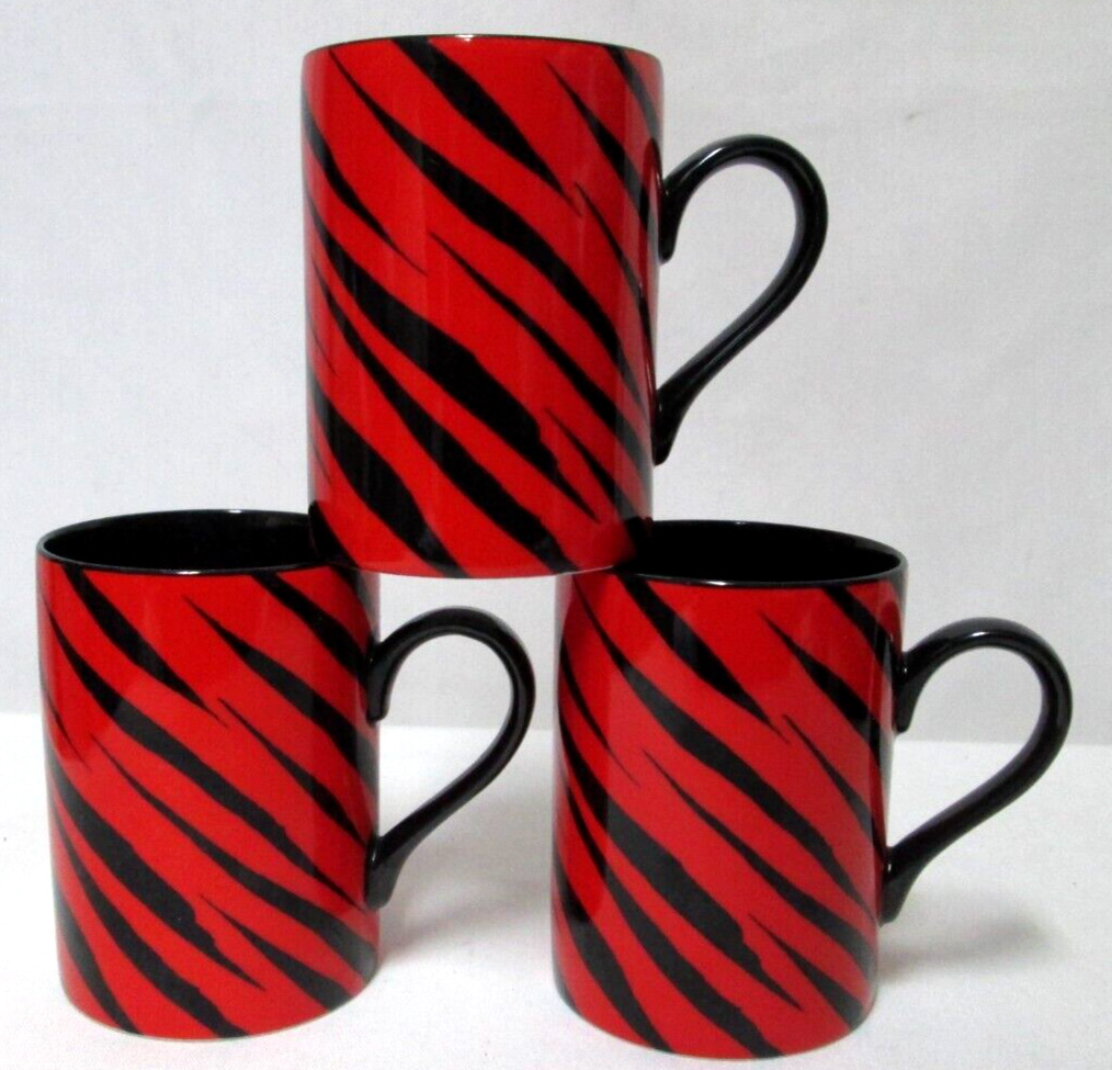 Fitz and Floyd Zebre Zebra Rouge red black animal porcelain Mug Cup Set 3 Japan