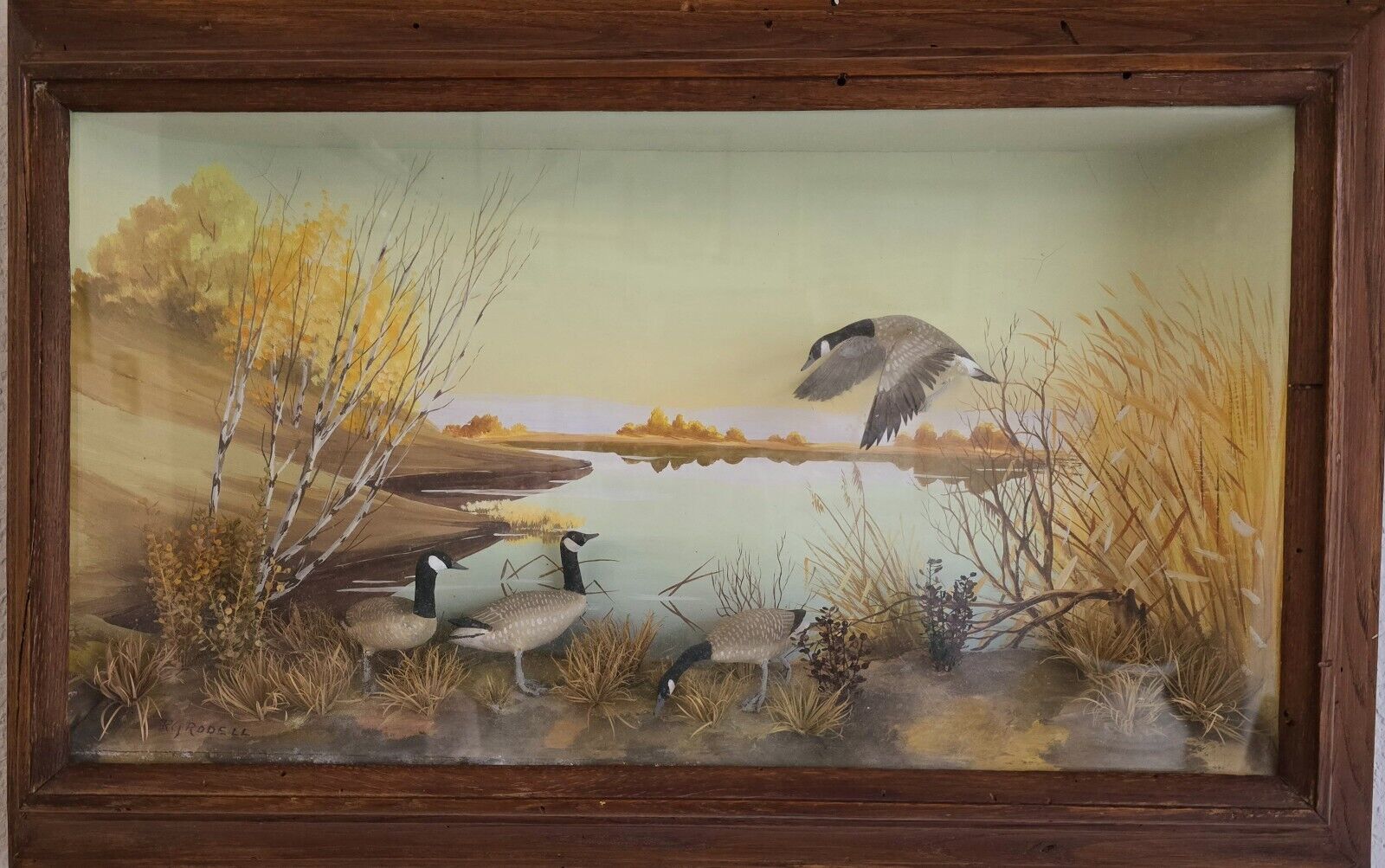 Vintage Original Diorama, R.G. Rodell, Canadian Geese Double Signed Shadow Box