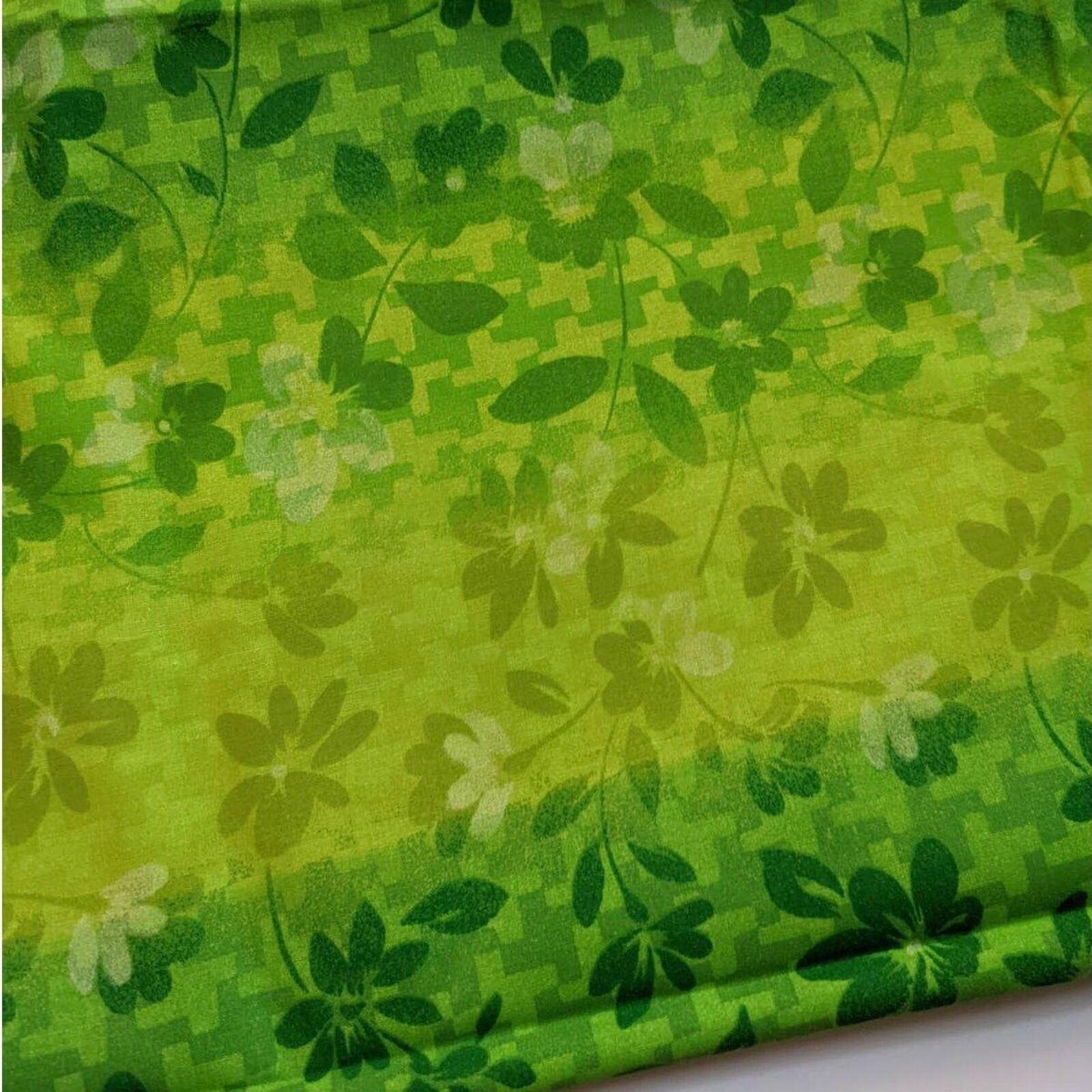 Vintage 60s 70s Lime Green Hawaiian-like Floral Fabric Cotton Chartreuse 2 YDS