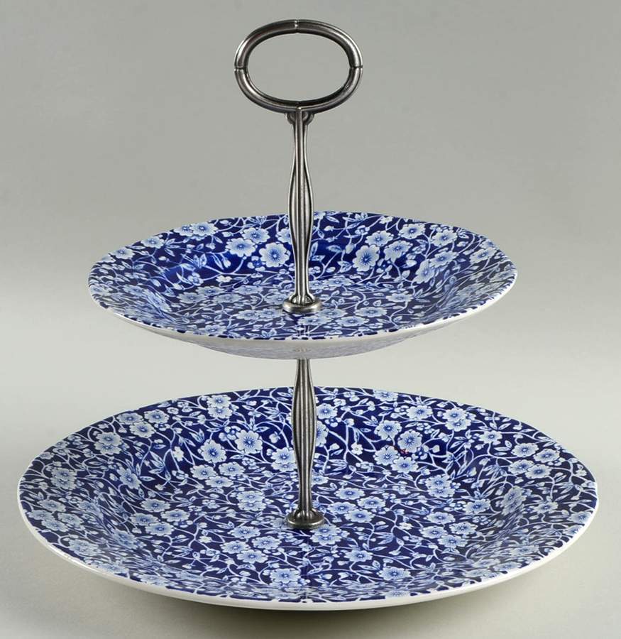 Staffordshire Calico Blue  2 Tiered Serving Tray 10023797