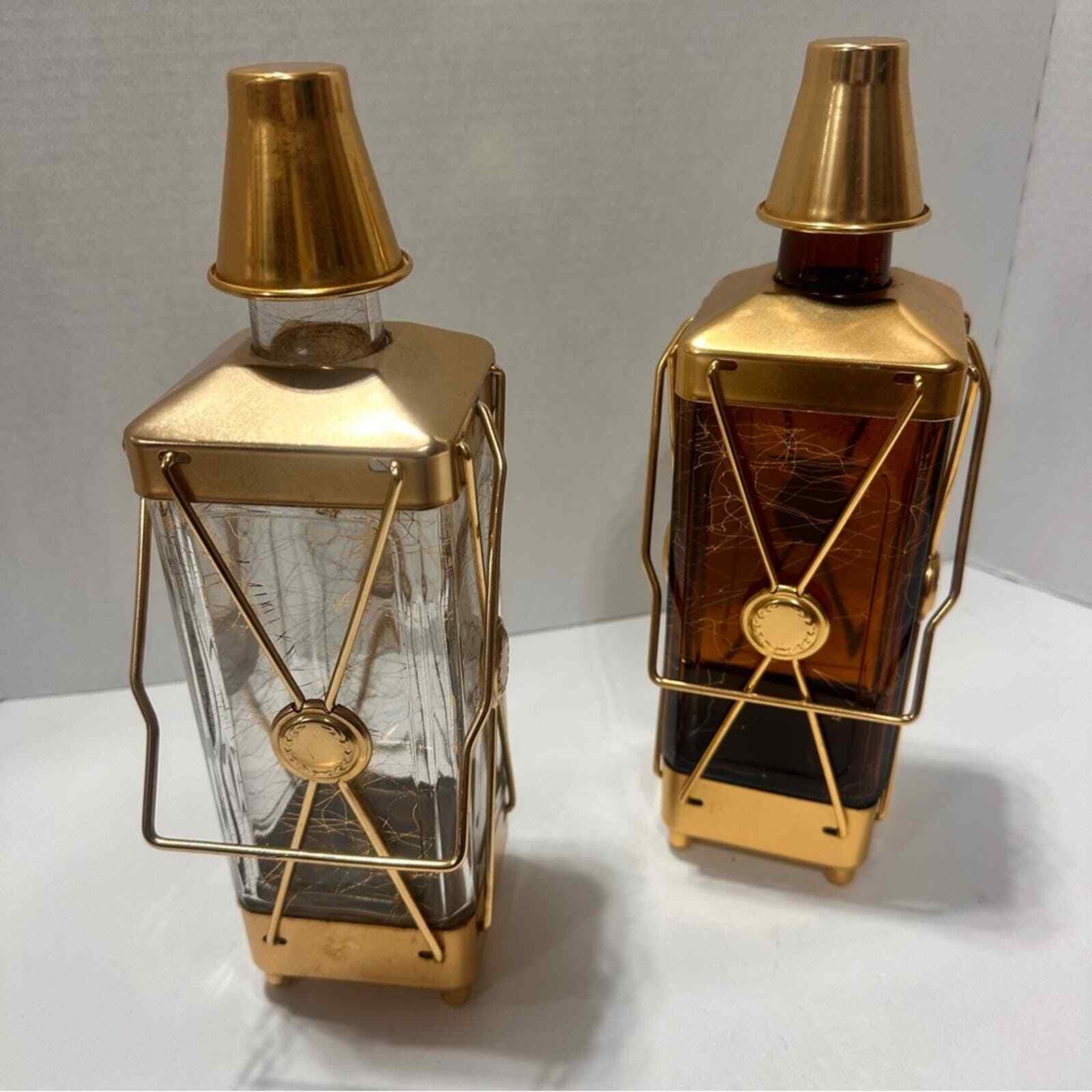 Mid-century modern vintage liquor decanter bottles bar cart accessory brass