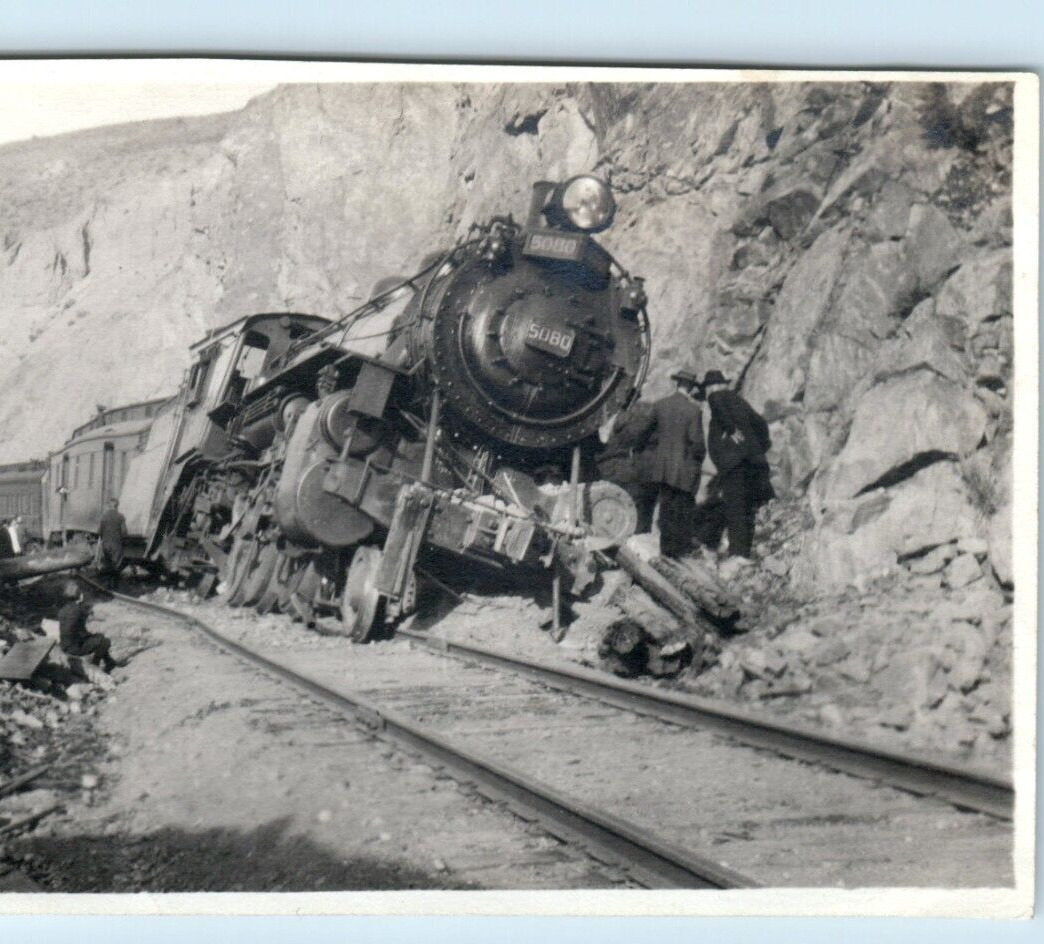 Jasper Alberta Canada 1920s Railroad Train Wreck Disaster J-4-a Locomotive #5080