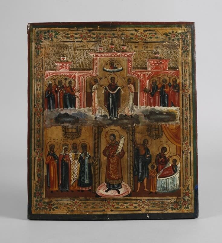 Russian icons of the Intercession of the Mother of God. 19th century Rarity