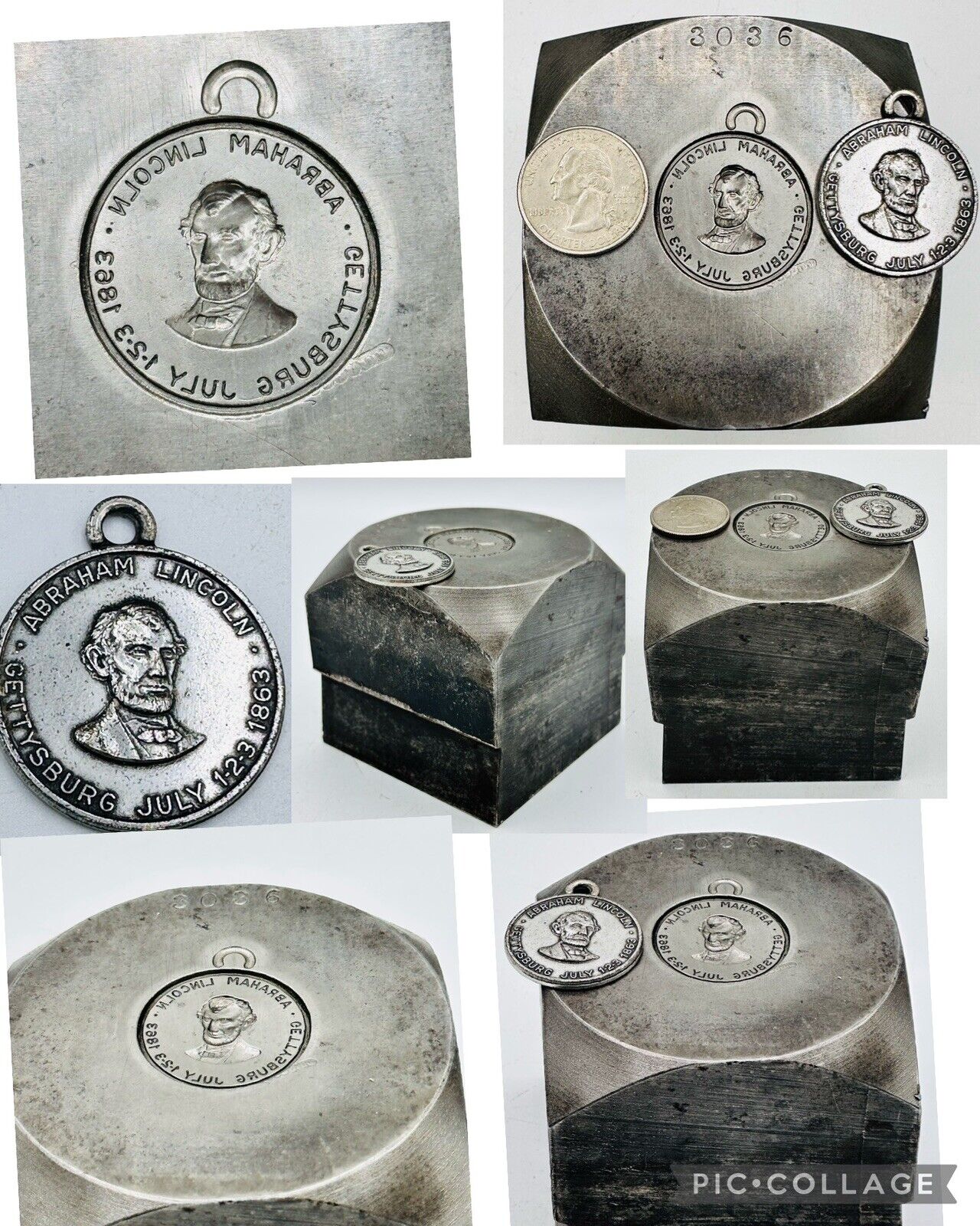 Abraham Lincoln Battle Of Gettysburg July 1-2-3 1863 Steel Medal Die w/ Token