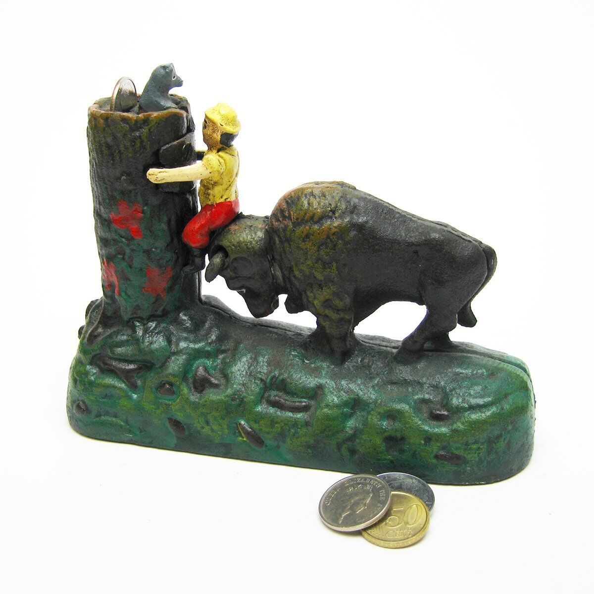 SP85 - Butting Buffalo Collectors\' Die Cast Iron Mechanical Coin Bank