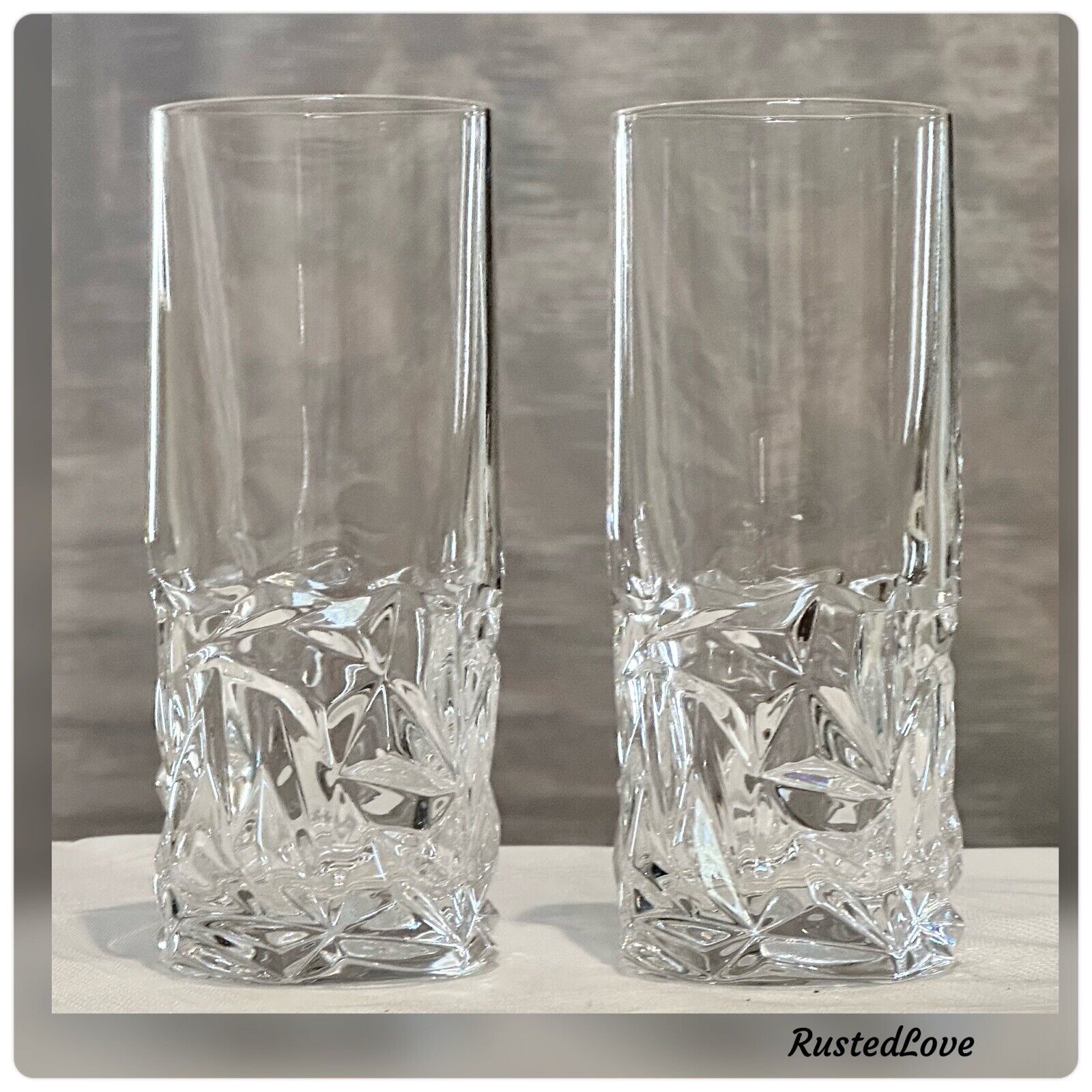 Rock Cut Tiffany And Co Crystal Highball Glasses Blown Glass Germany - A Pair