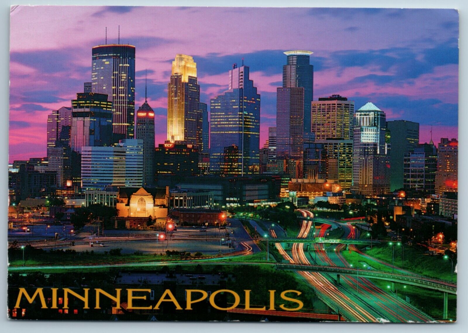 Night Lights Skyline Minneapolis Minnesota MN Continental 4X6 Postcard June 1995