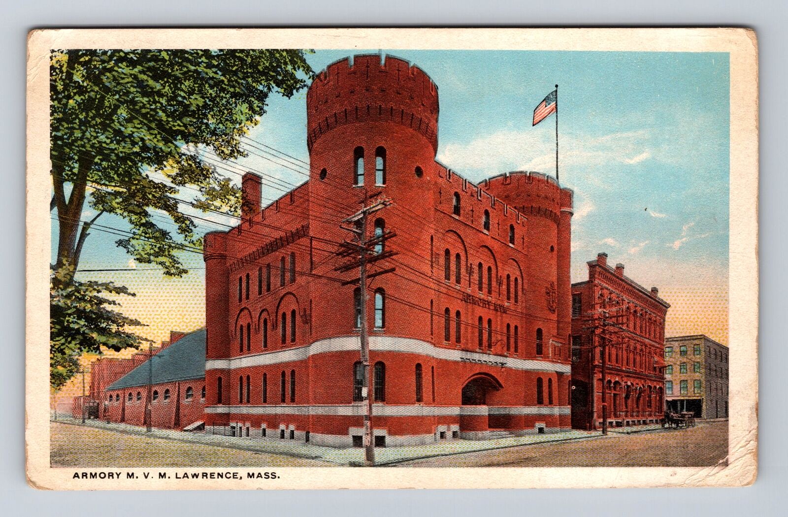 Lawrence MA-Massachusetts, Armory M.V.M. Antique Vintage Souvenir Postcard