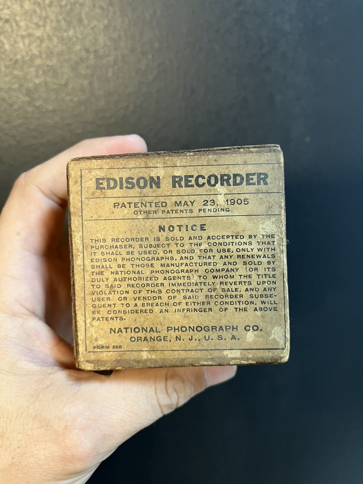 Edison Cylinder Phonograph Recorder In Original Box