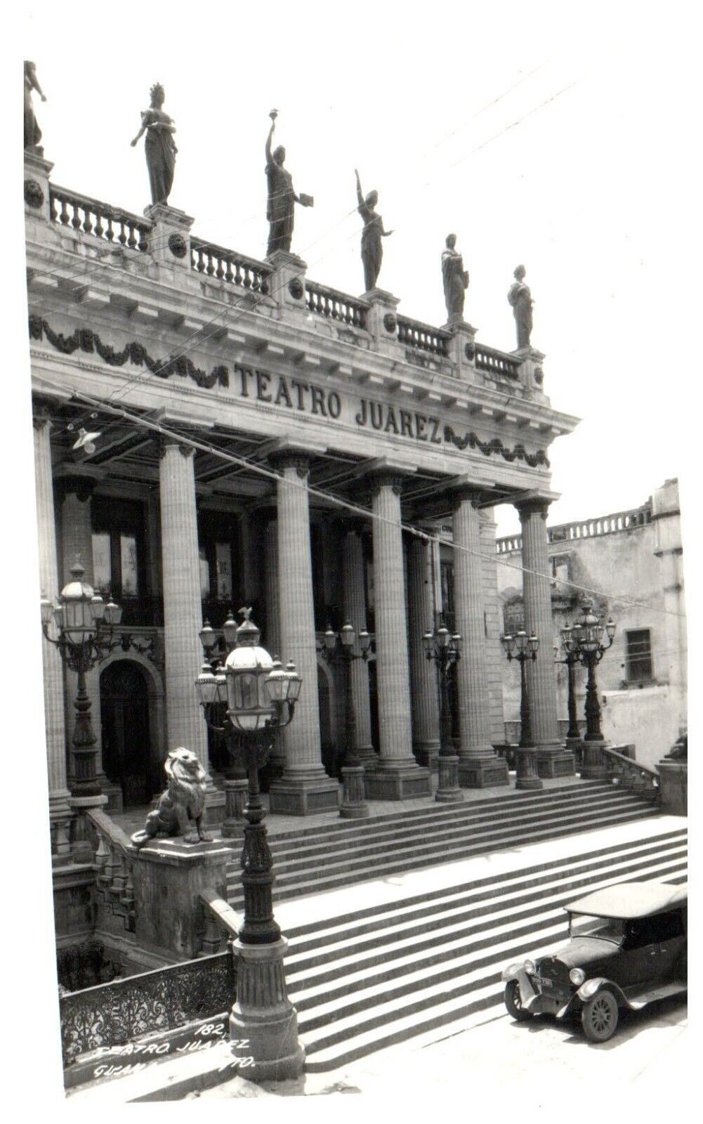 RPPC  Guanajuato Mexico Teatro Juárez BUILDING & CAR REAL PHOTO POSTCARD c. 1940