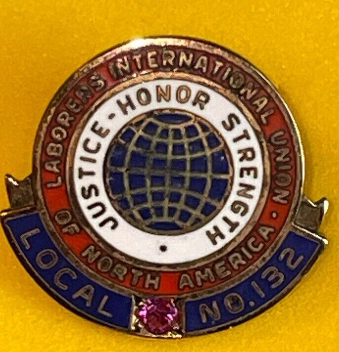 Vintage Laborers\' International Union Of N.A  12K Gold Lapel Pin Pink Rhinestone