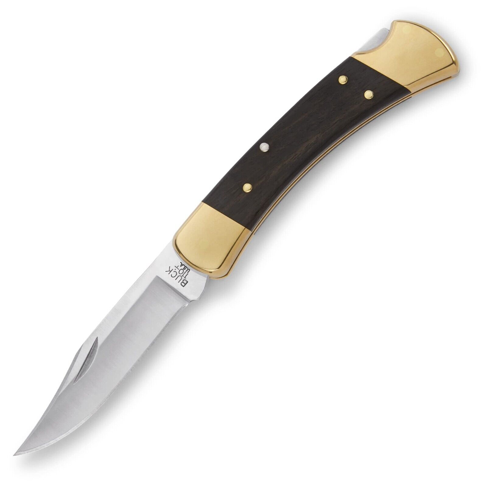 Buck Knives 110 Folding Hunter Lock-back Knife, Brass Bolsters, Ebony Handles