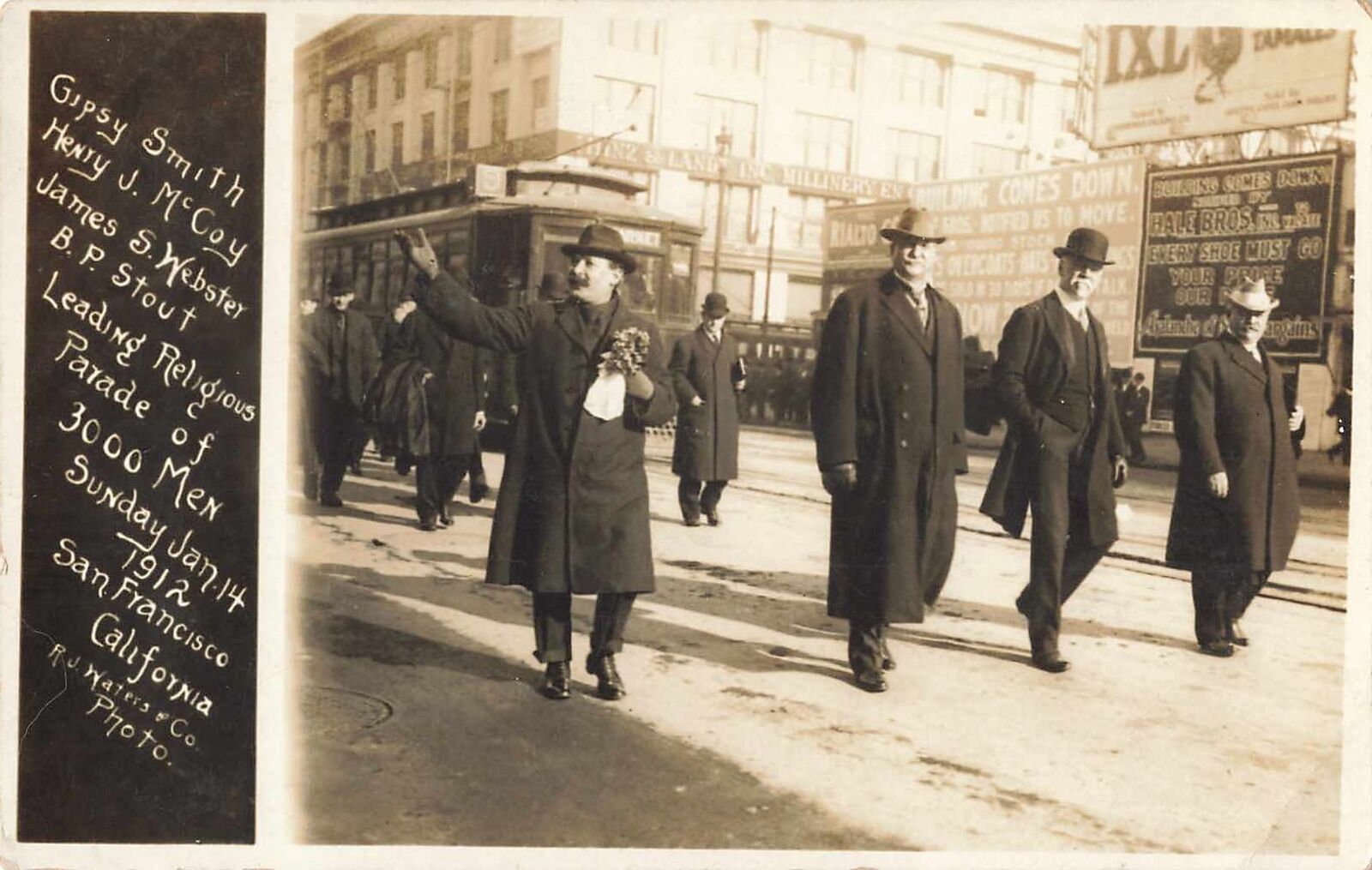1912 RPPC Evangelists MARCH 3000 MEN In San Francisco Great Signage Gipsy Smith 