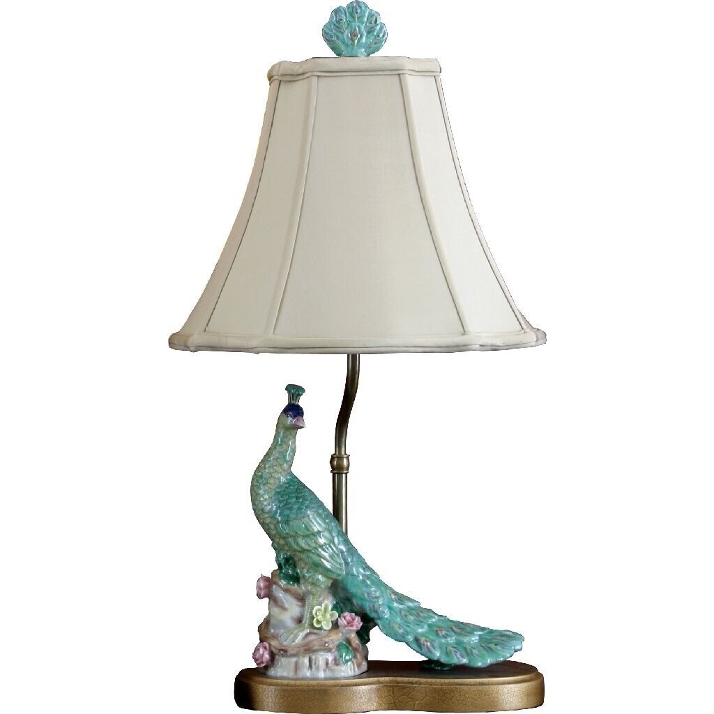 Large Chinoiserie Peacock Lamp, Oriental Asian Table Lamp