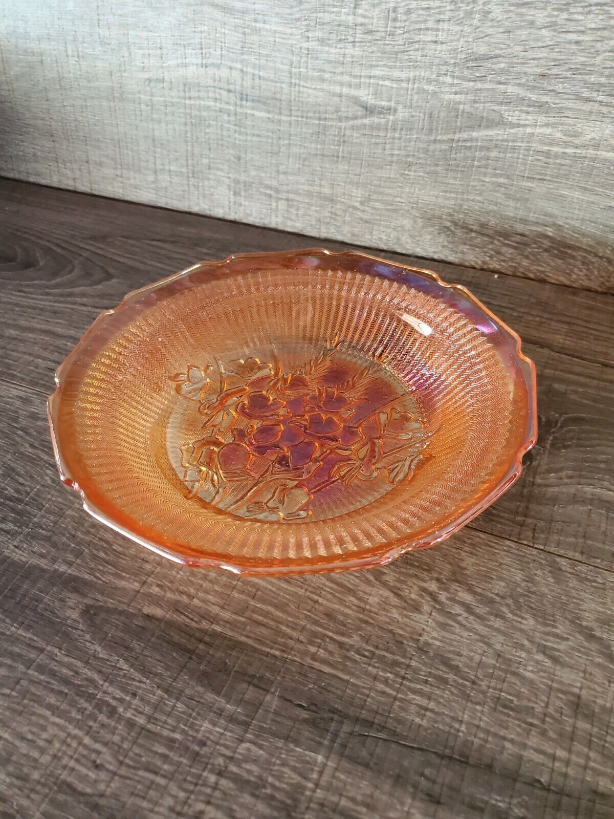 Vtg Marigold Iridescent Depression Glass Shallow Bowl Trinket Art Glass 