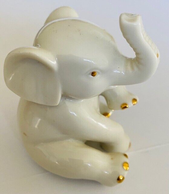 Lenox White Baby Elephant Porcelain 2 1/4-Inch Hand Painted Gold Color Toes