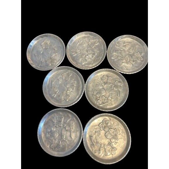 Set of 7 EVERLAST Forged Aluminum Coasters with Embossed Floral - 3.5\