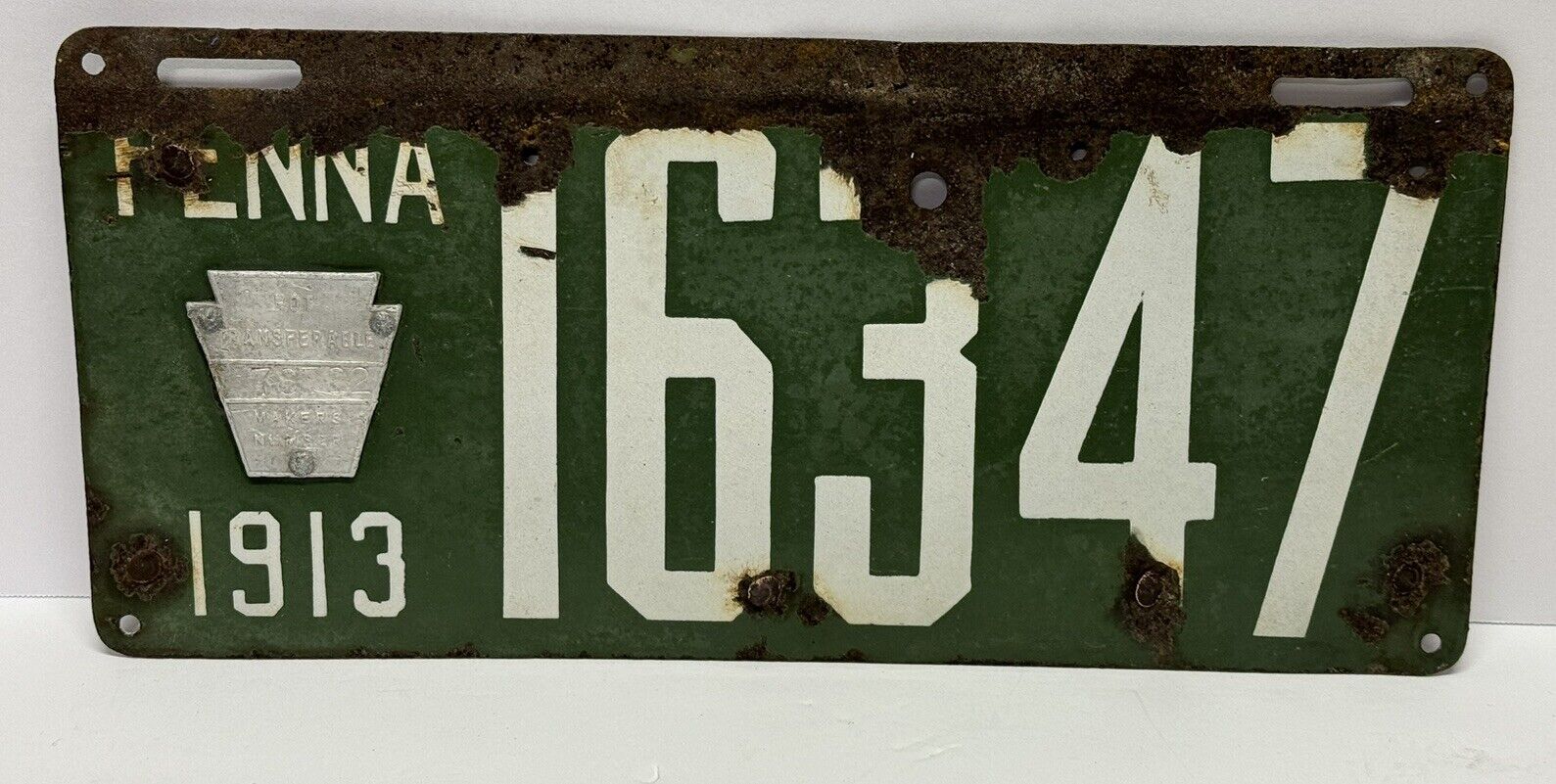 1913 Pennsylvania Porcelain License Plate 16347 Penna License Plates Auto Tag