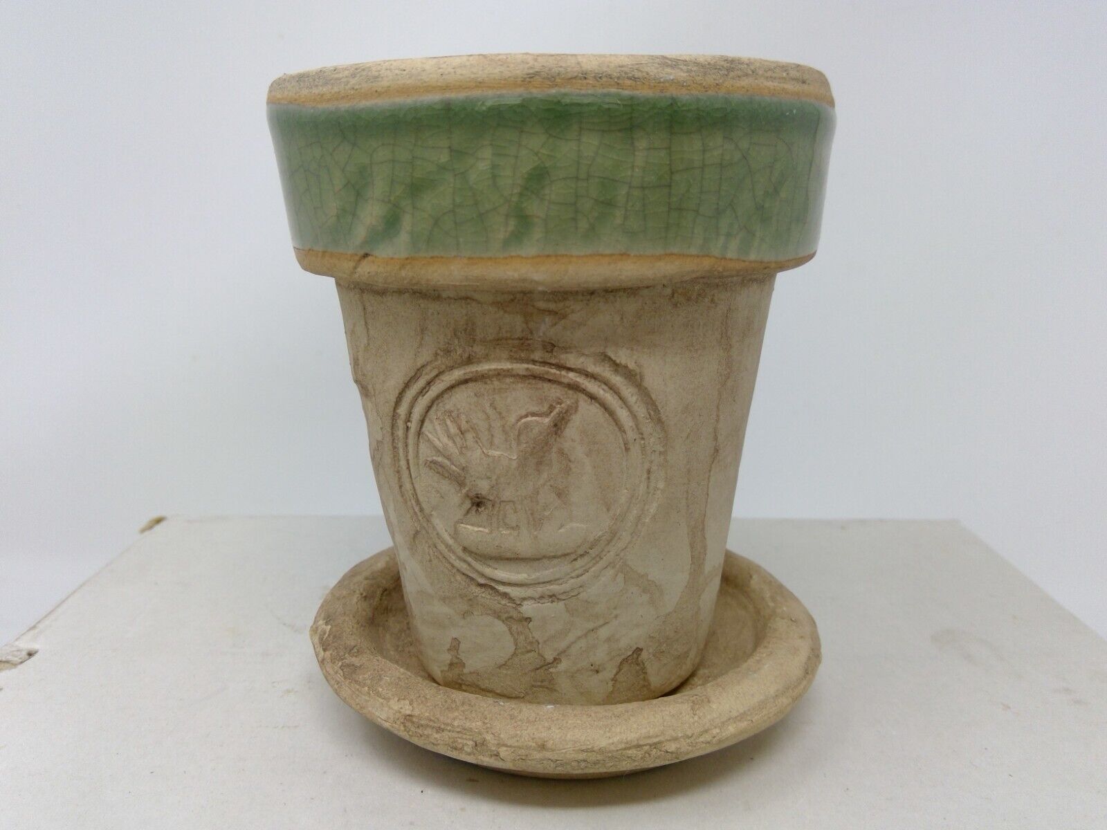 Vintage RPW Rowe Pottery Planter Flower Pot W/ Embossed Bird