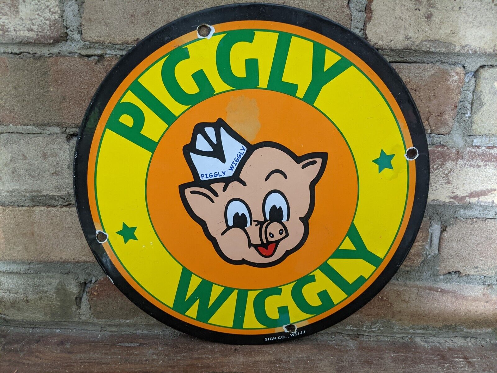 VINTAGE PIGGLY WIGGLY GROCERY STORE PORCELAIN ADVERTISING METAL SIGN FOOD 12\