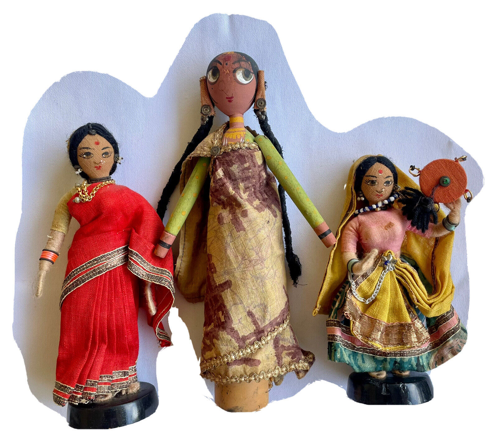 ** Lot of 3 Vintage Hand Made India Culture Folk Art Dolls collectables
