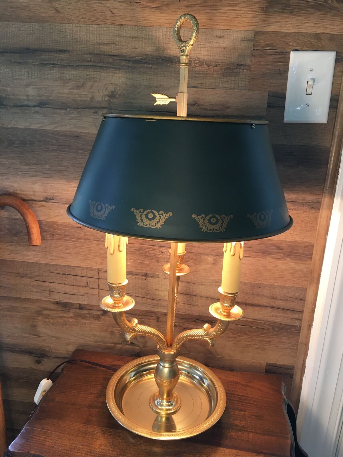 Vintage Empire BOUILLOTTE  Style 3 Arm Lamp W Do Green Metal Lamp Shade 25\
