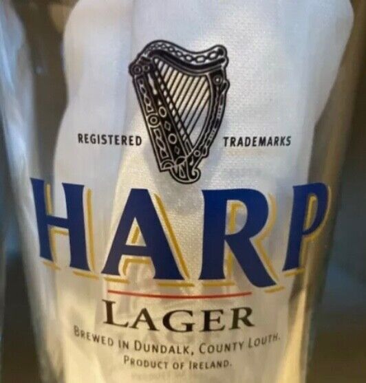 Vintage Guinness Brand, “Harp Lager” pint Beer Bar Glass, Blue lettering,