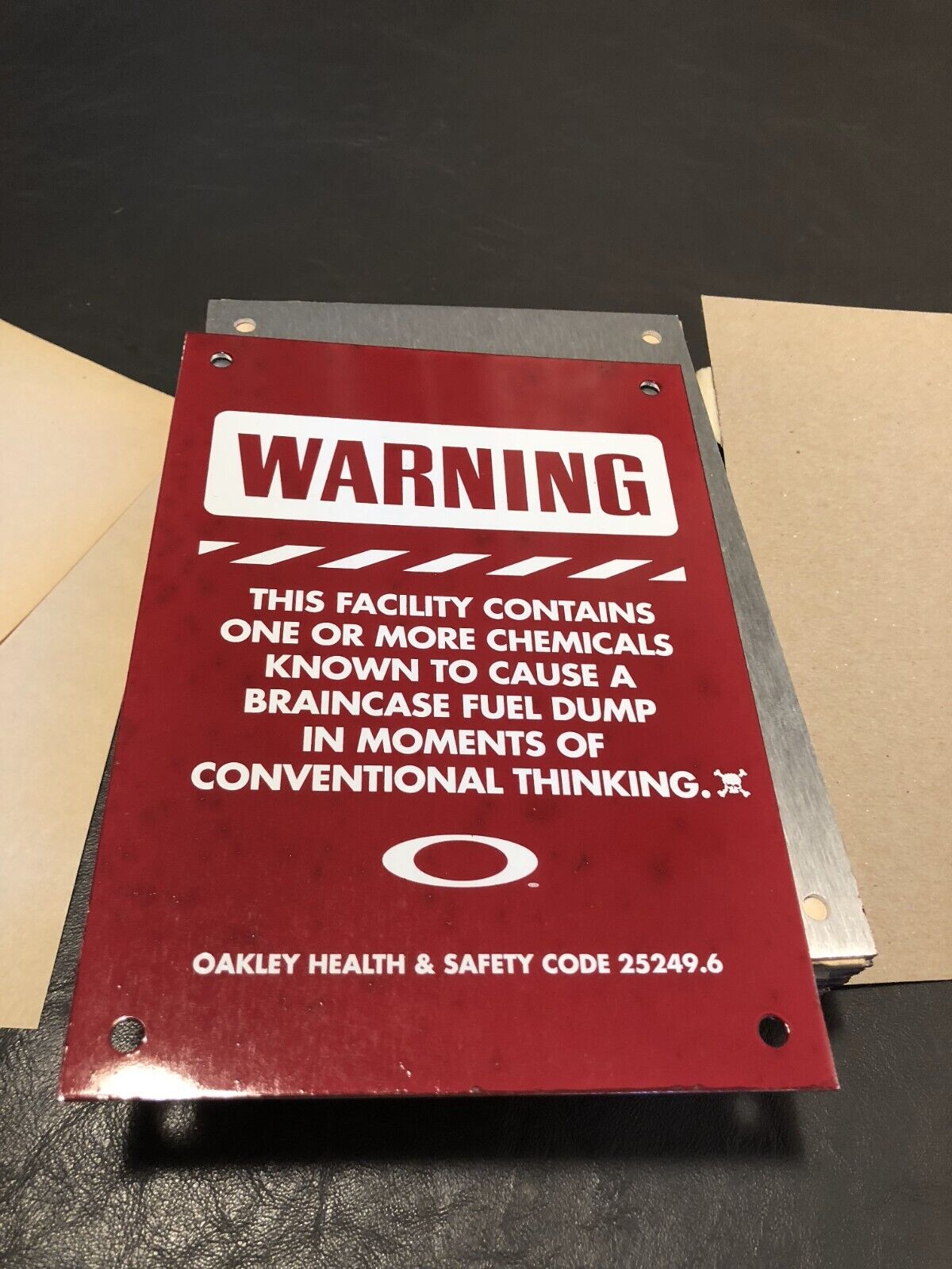 Rare Oakley WARNING Plate Display Vintage