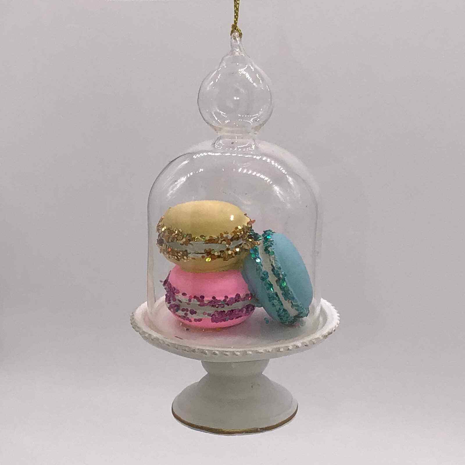 Wondershop Pastel Macarons in Glass Cloche Cake Dome Stand Christmas Ornament