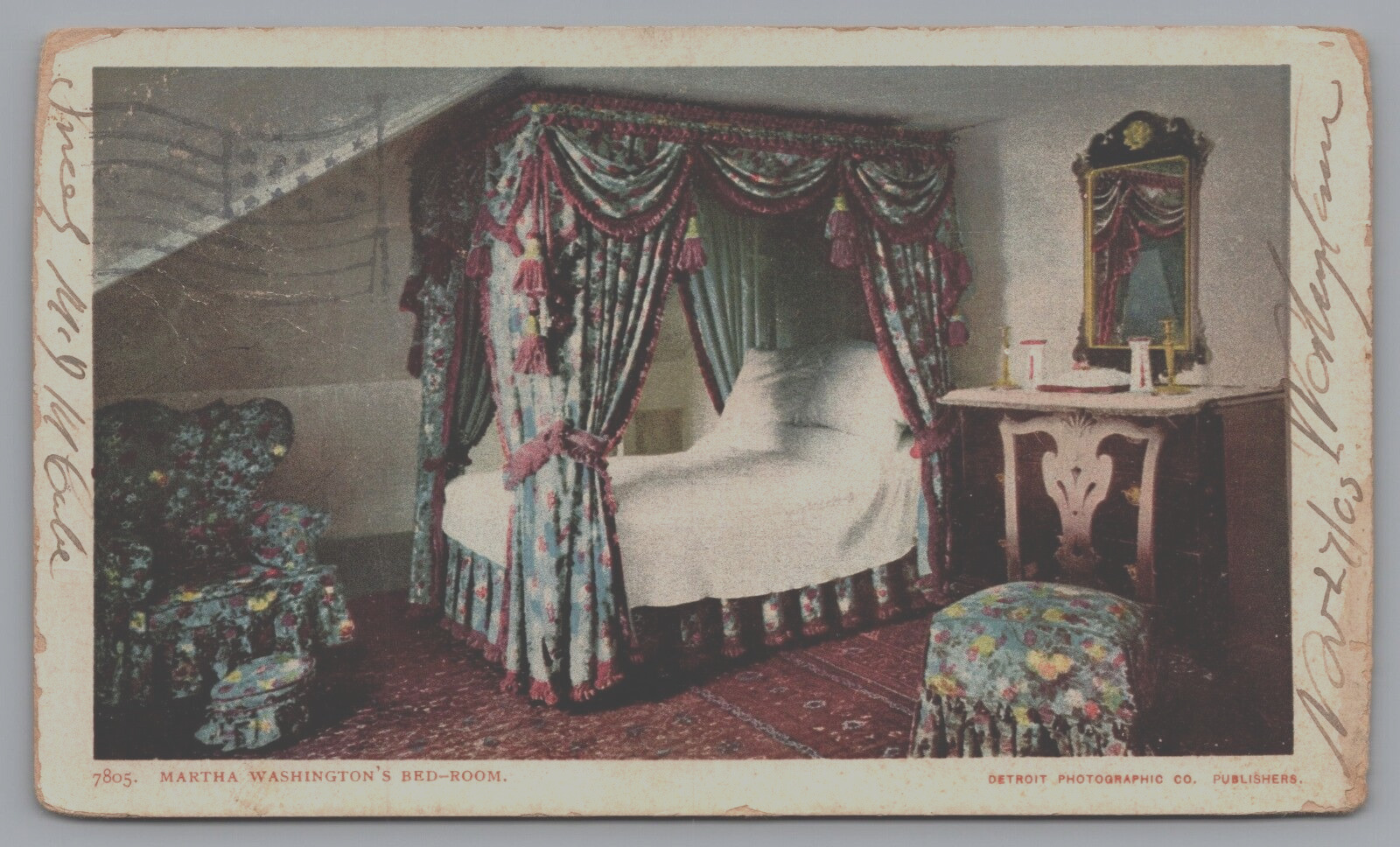 Martha Washington's Bedroom Mount Vernon Virginia Postcard PM 1905